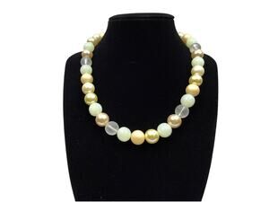 VTG Classic Chunky Multi-Color Beaded Necklace Gold Tone Clasp Jewelry 17"